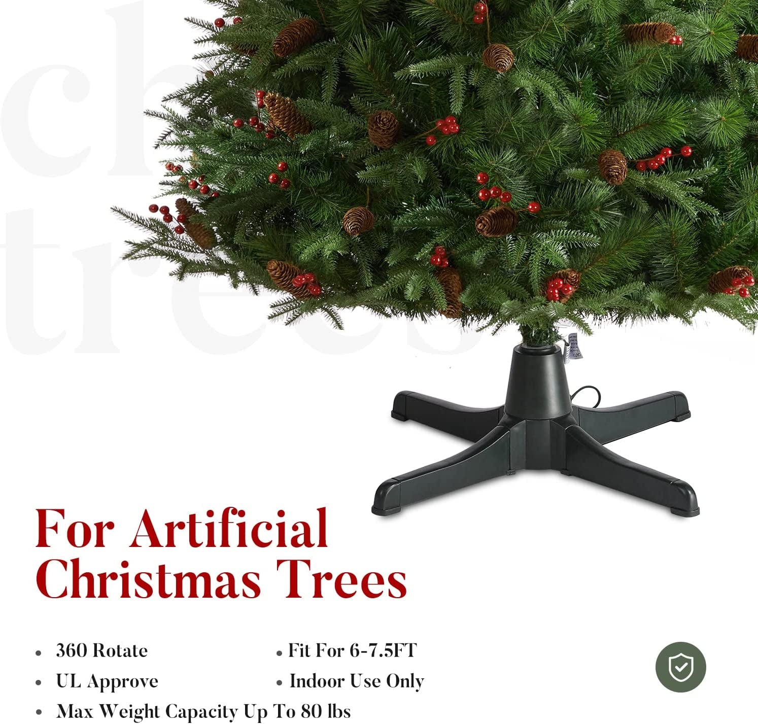 Rotating Christmas Tree Stand, 360-Degree Rotating Adjustable Tree Stand for up to 7.5Ft Tall and 80Lbs, Spinning Christmas Tree Stand with 3 Adjustable Settings