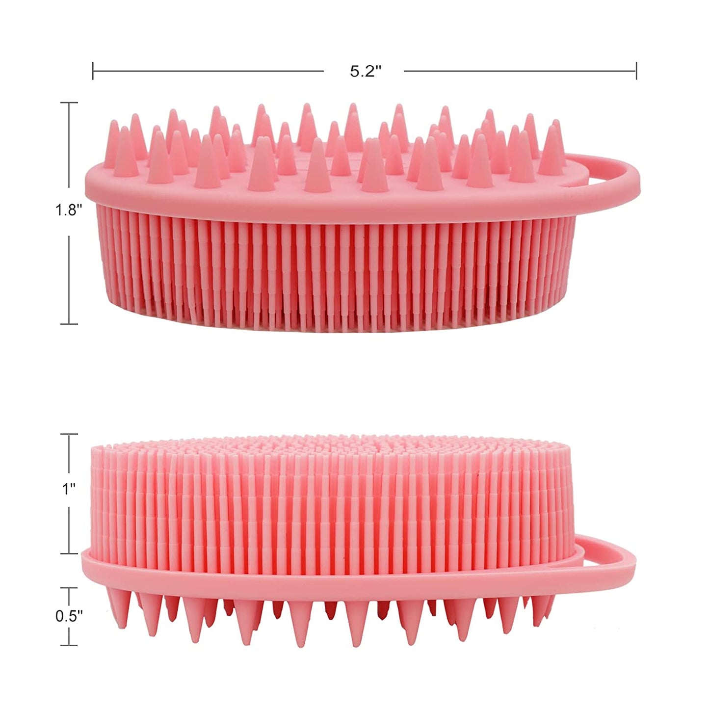 Upgrade 2 in 1 Bath and Shampoo Body Brush, Silicone Exfoliating Body Scrubber for Use in Shower, Premium Silicone Loofah, Head Scrubber, Scalp Massager, Easy to Clean (1PC Pink)