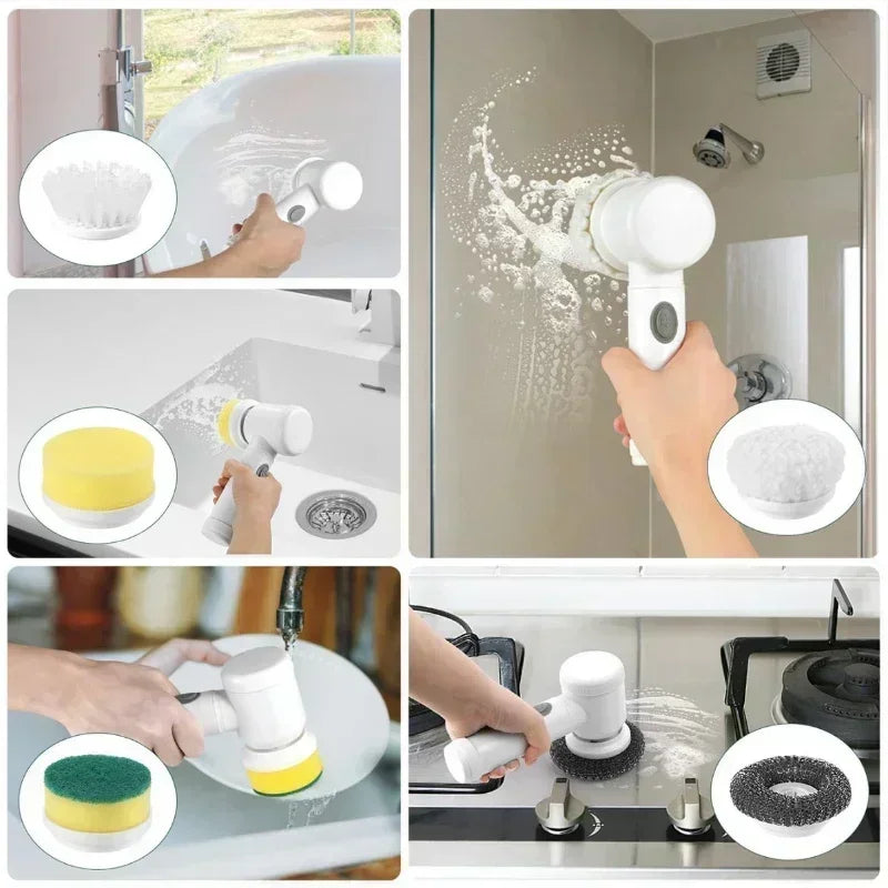 Electric Spin Scrubber,Bathroom Cleaning Brush Power Scrubber with 5 Replaceable Brush Heads, Electric Cleaning Brush